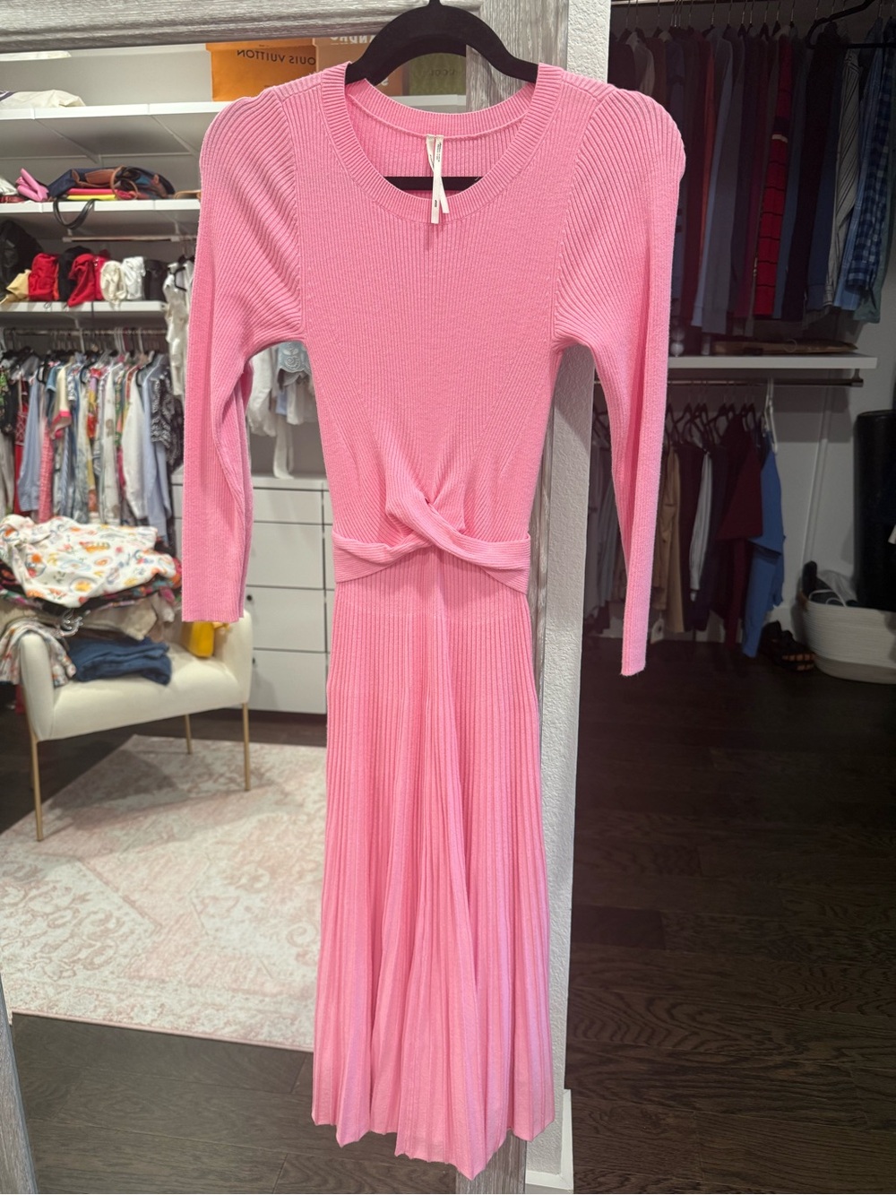 Anthropologie Pink Knitted Twist-Waist Midi Dress